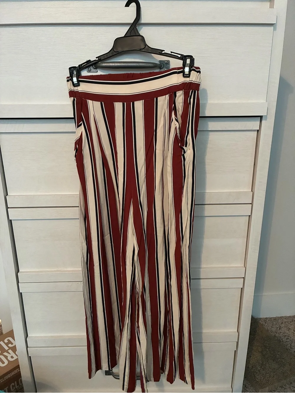 H&M Vertical Stripe Wide-Leg Pants in Burgundy & Cream